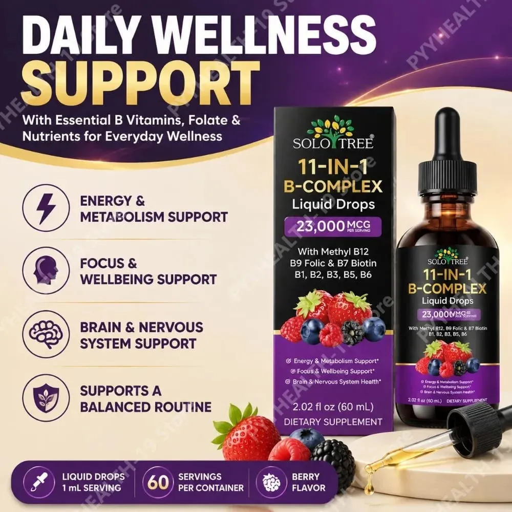 B-Complex Liquid Drops 11-in-1 Methyl B12 Folate Biotin Para sa Energy Focus at Brain Nervous Support Formula Pang-adulto 60ml