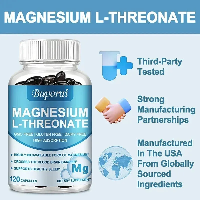 Magnesium L Threonate - Focus and Memory Enhancer Supports Nerve Function Muscle Strength Bone and Joint Health