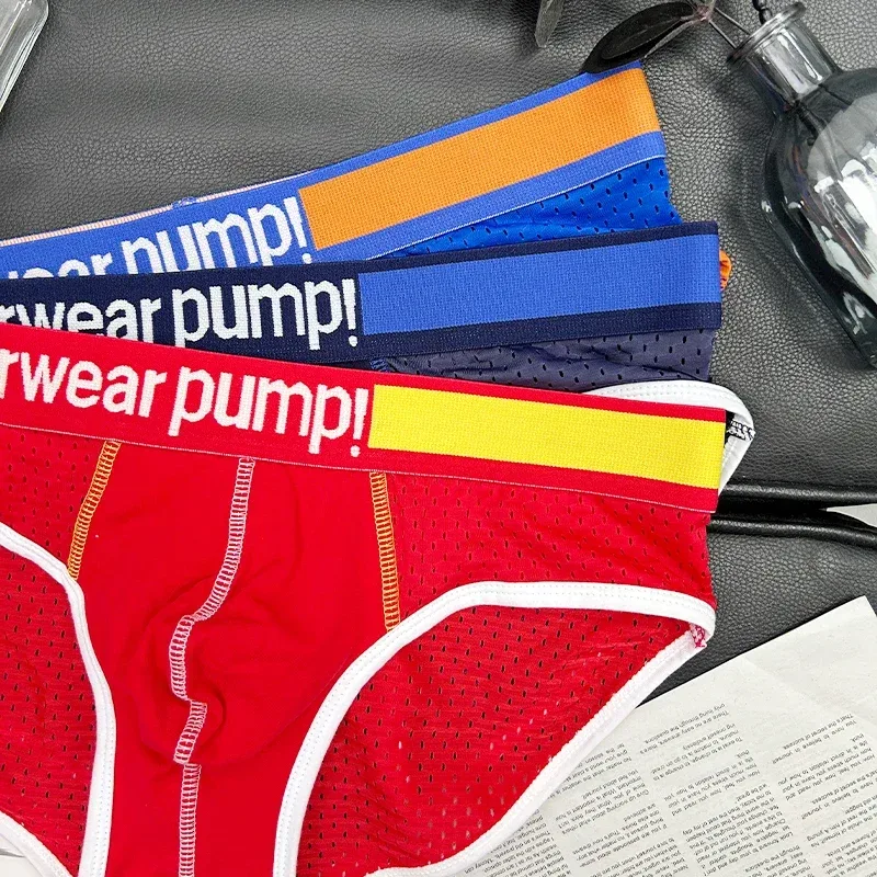 Men's Low Waist Slimming Mesh Briefs U Convex Pouch Elastic Waistband Breathable Colorful Jockstrap Underwear