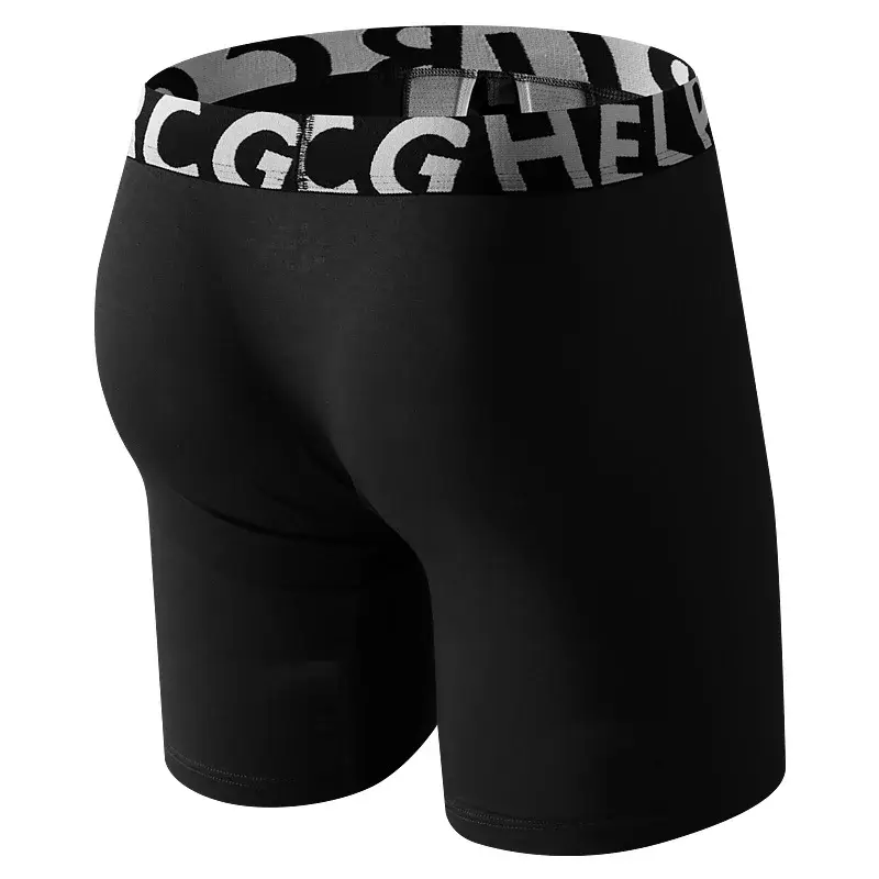 Men's Long Leg Cotton Boxer Briefs with Scrotum Pouch Anti-Chafing U Convex Separation Sports Underwear for Comfort
