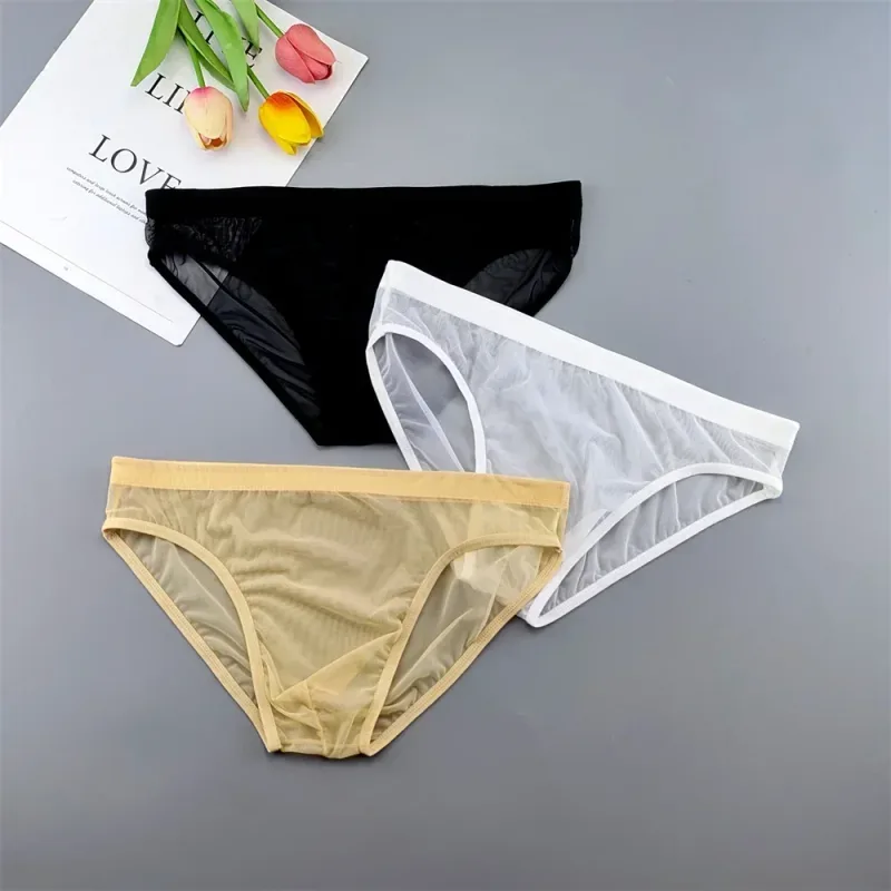 男士透明尼龍內褲 3D 小袋輕便男款比基尼內衣柔軟透明速乾彈性內衣 XL/XXL/3XL/4XL