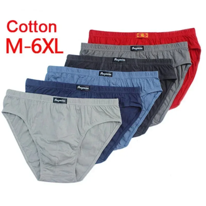 6pcs Random100% Cotton Mens Briefs Plus Size Underwear 5XL/6XL Men's Breathable Solid Sexy Comfortable Shorts