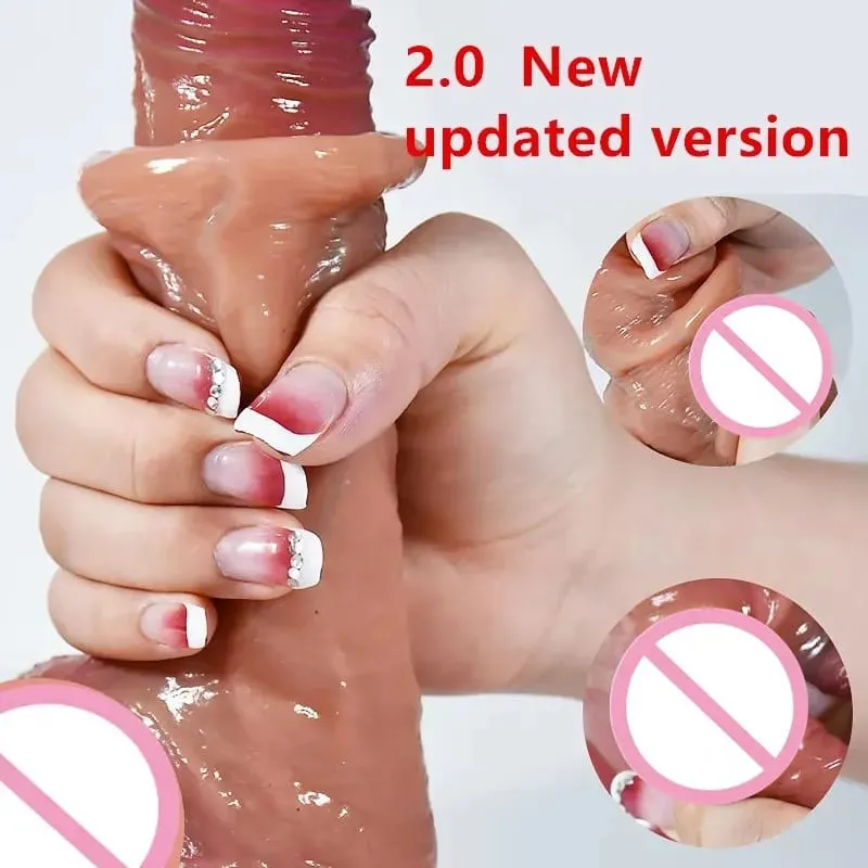 2.0 Dick Upgraded Version Of Sliding Testicle Realistic Penis For Women Sliding Foreskin Dildo Anal Sex Toy For Couple Silicone