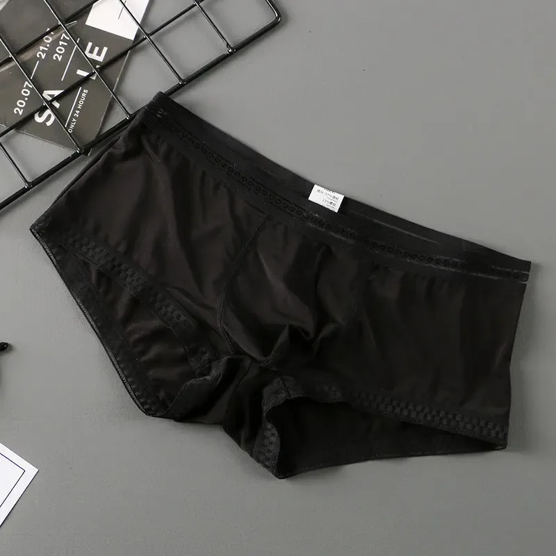 Venda quente de seda gelo roupa interior masculina sem costura transparente boxer shorts ultra-fino respirável confortável calcinha