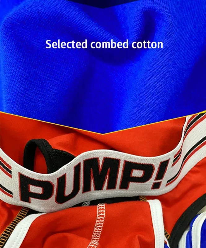 Men's Cotton Color Block Briefs, Pump! Logo Wide Waistband Low Rise Sexy 3D Convex Pouch Underwear 3256813080433415