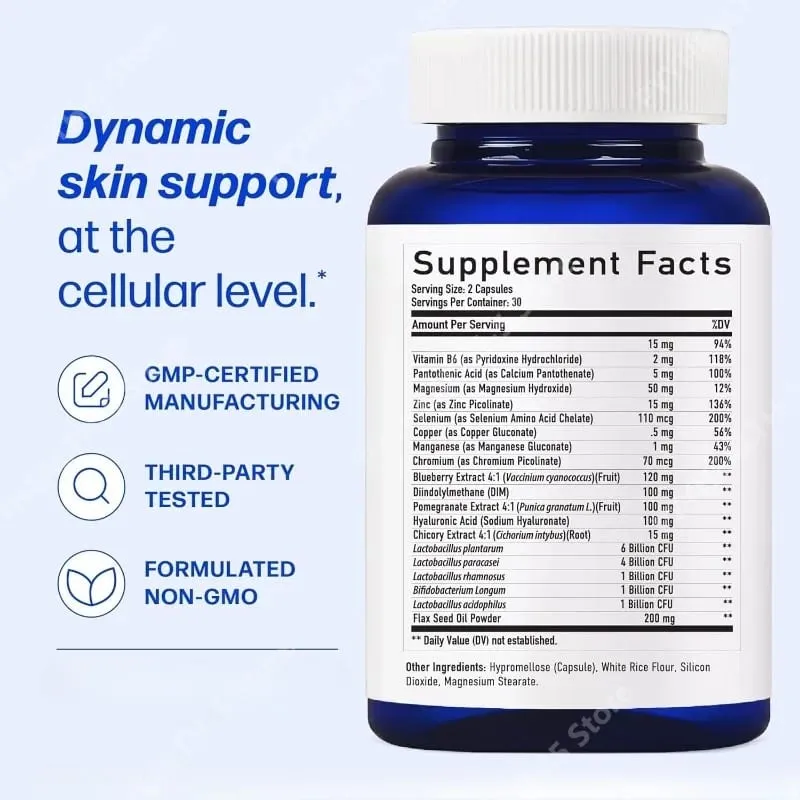 Συμπλήρωμα Clear³ Skin Support with DIM Probiotics & Zinc – Healthy Skin & Gut Nutritional Support 60 Κάψουλες