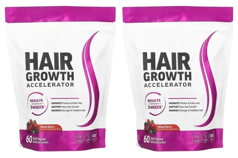 Malalambot na Pagnguya ng Paglago ng Buhok – Supplement ng Vitamin C at E para sa Mas Makapal na Buhok at Mas Malusog na Mukha – Lasang Berry – 60 Malambot na Nguya