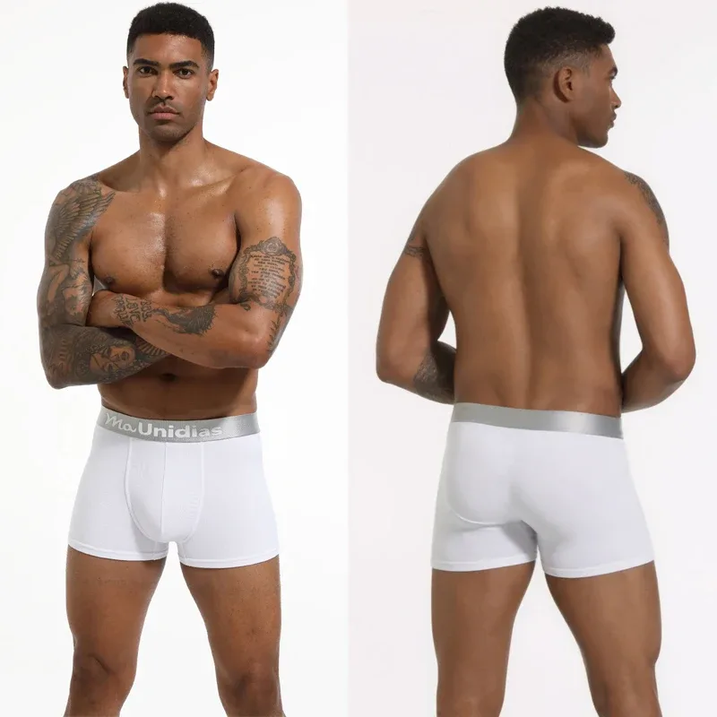 8pcs Bamboo Fiber Boxer Briefs White Men's Panties Letter Waistband Underwear Man Boxers Solid Color Boxershorts Men Underpants