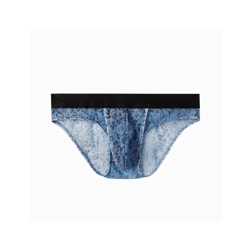 Men's Separate Dual Pouch Briefs Summer Ice Silk Seemless Sheer Panties Breathable Mesh Leopard Print Travel Quick-dry Underwear