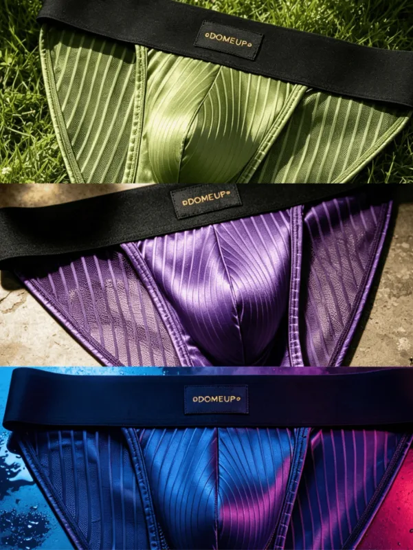 3PCS Men's 3D Pouch Briefs Vertical Stripe Satin Mesh Combo High Elastic Waist Simple Fashion Home Daily Underwear
