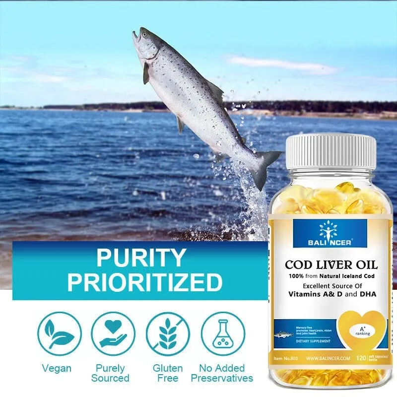 Cod Liver Oil Capsules Rich in Vitamin A D and DHA Help Maintain Healthy Skin Strong Brain and Bones and Improve Memory