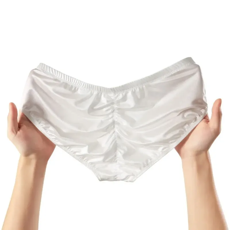 Smooth Low Waist Male Underwear Ice Silk Bulge Pouch Satin Silk Briefs Glossy Shiny Lingerie Men's Triangle Panties Youth