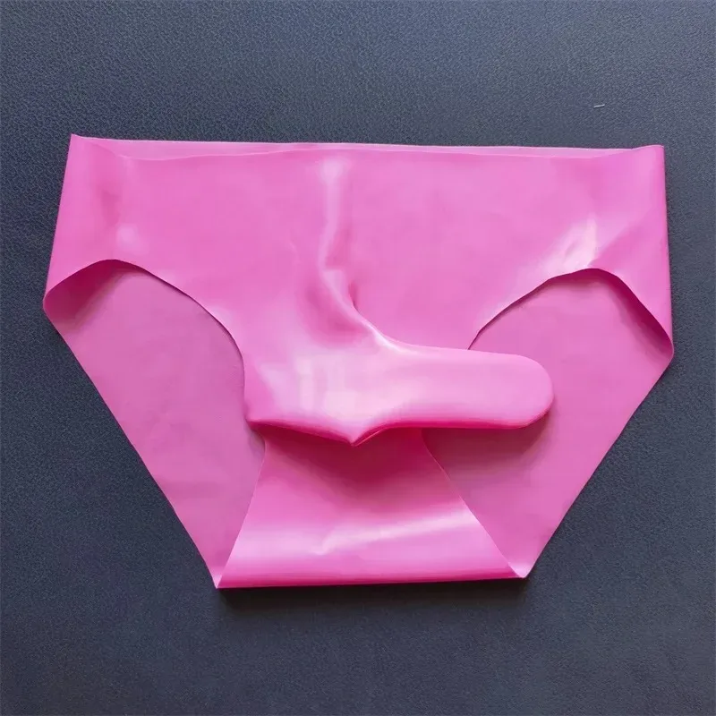 Men's Sexy Latex Erotic Underpants Seamless Rubber Sheath Sissy Briefs See-Through Couple Low Waist Panties Tight Safety Panties
