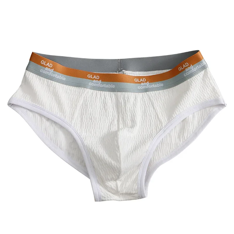 Summer New Men's Solid Color Cotton Briefs, Minimalist Breathable Thin Underwear, Trendy Trunks Male Bikini Underpants