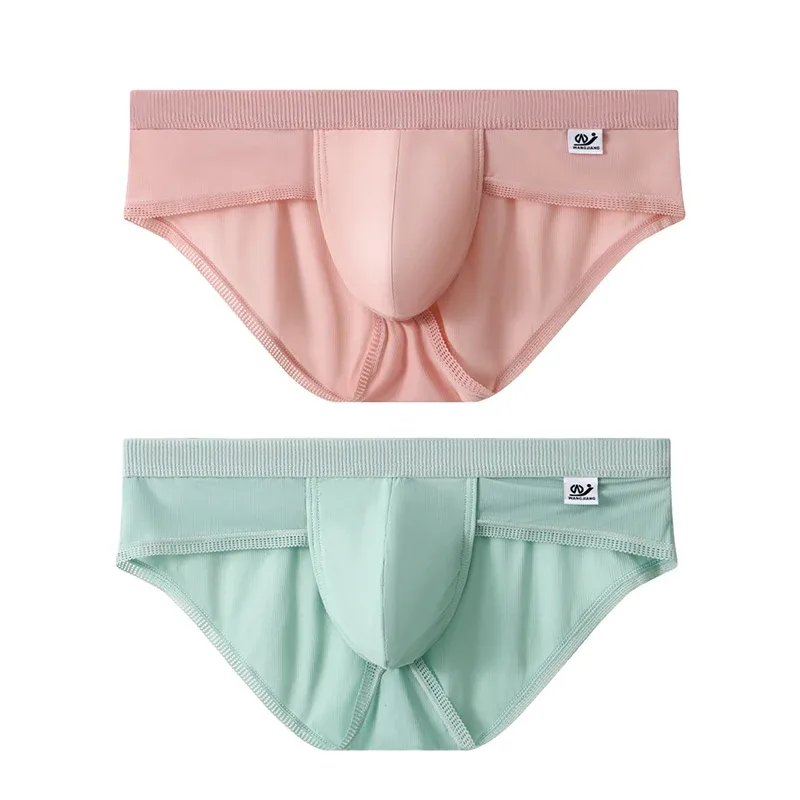 Men's Ice Silk Seamless Briefs Ultra-Thin Breathable Underwear with Sexy U Convex Pouch Mid-Waist Comfortable Summer Shorts