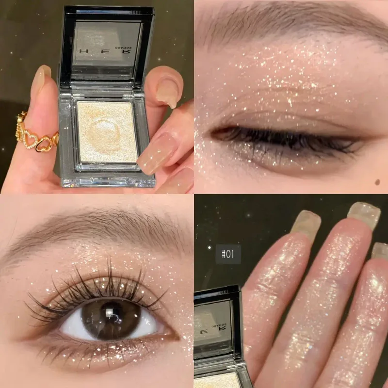 Μονόχρωμη μπλε μεταλλική σκιά ματιών Diamond Glitter Green Eye Shadow Highlighter Palette Sparkling Pearlescent Purple Eyes Makeup