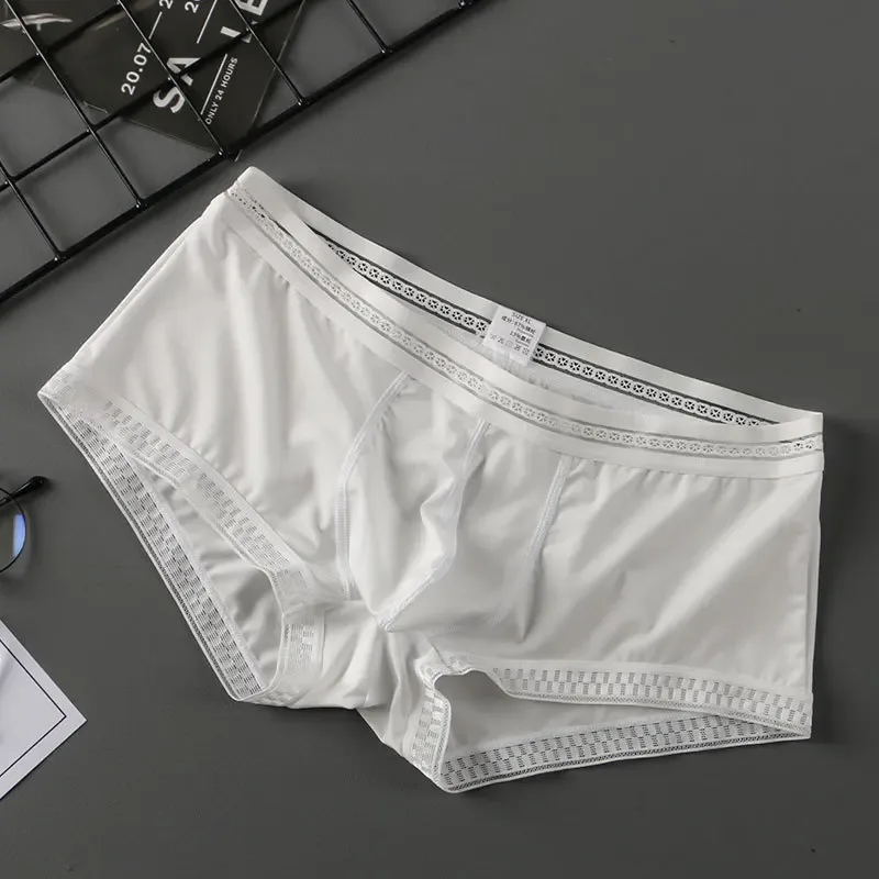 Venda quente de seda gelo roupa interior masculina sem costura transparente boxer shorts ultra-fino respirável confortável calcinha