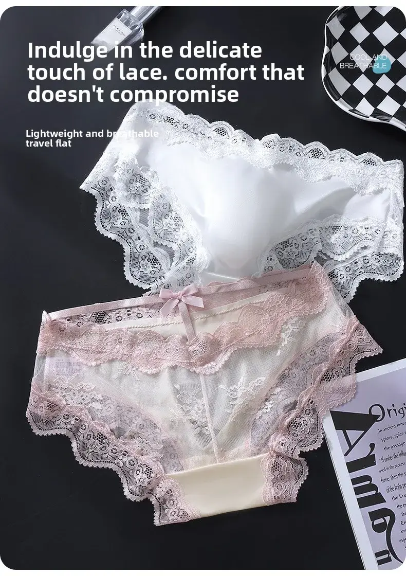 3 Pack Male Full Lace Side Briefs Ice Silk Satin 3D Molded Pouch Mid Rise Soft Smooth Men Underpants