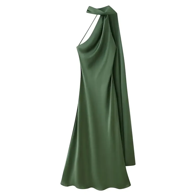 High Street Women Σέξι Κομψό Μακρύ Φόρεμα Γυναικεία Μόδα Πράσινο Σατέν Πάρτι Maxi Vestidos
