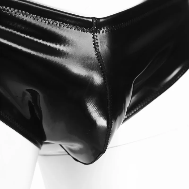 Mens Glossy Latex Briefs Patent Leather Panties Wet Look Bulge Pouch Boxer Briefs Shiny Swimwear Underpants Underwear Lingerie