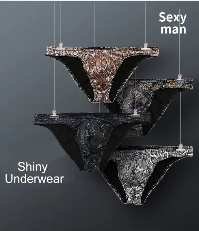 Mens Snake Skin Patterned Briefs with Sexy Bulge Pouch Bikini Underwear Comfortable Underpants by WANGJIANG Brand