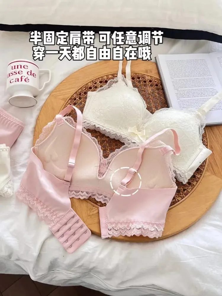 ​Japán anime csipke melltartó szett Push Up vezeték nélküli bralette kis mell, varrat nélküli szexi háromszög kupa fehérnemű szett tavaszi nyár MOYISU