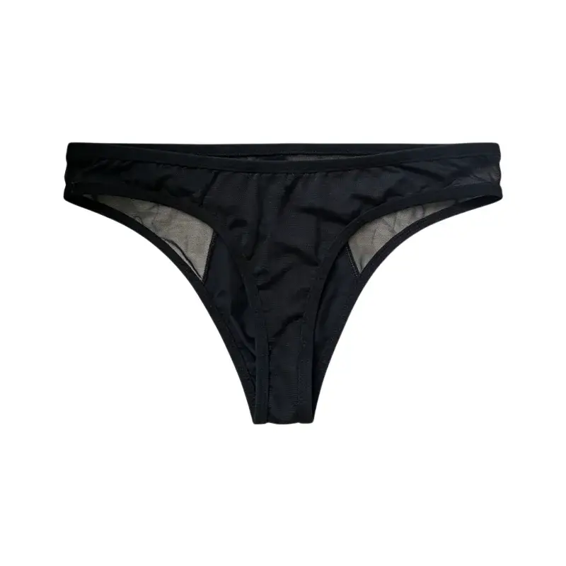 Sexy Men Low Rise Triangle Underwear PU Leather Front Spliced Breathable Mesh Sides Transparent T-back Briefs