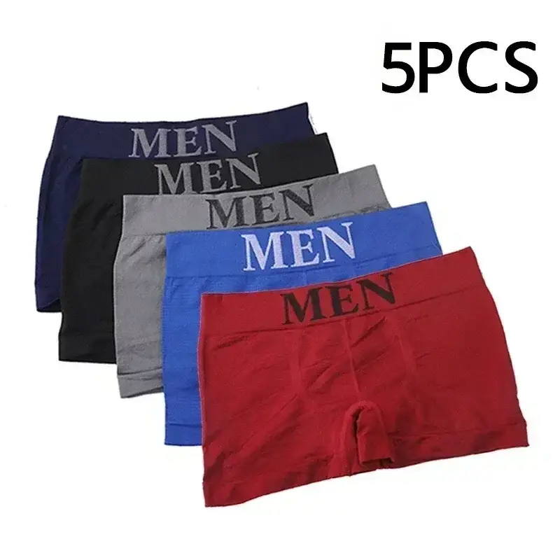 5 Pcs Men’s Boxer Briefs High Elastic Breathable Underwear Soft Cotton Stretch Shorts Comfortable Plain Color Panties 3256812862724852
