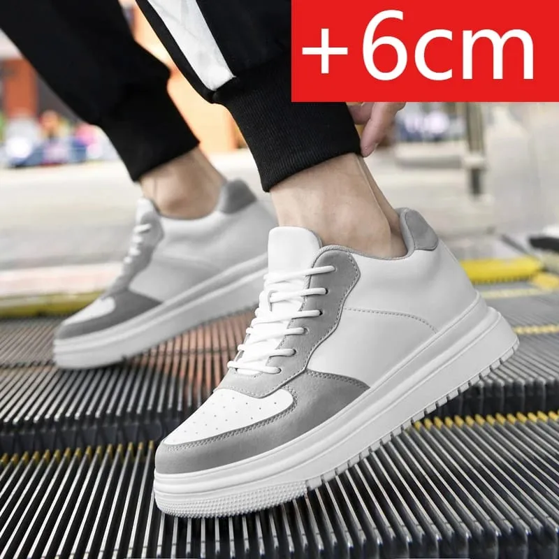 Új magasságnövelő cipő férfiaknak 10 cm-es láthatatlan liftes tornacipő fehér bőr Sport Zapatillas De Hombre nagy 46-os