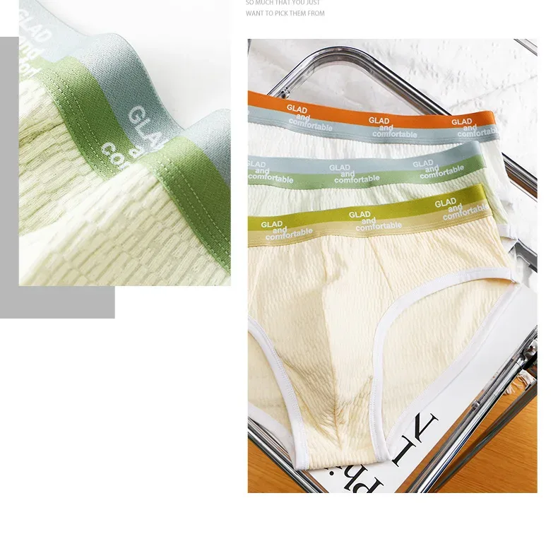 Summer New Men's Solid Color Cotton Briefs, Minimalist Breathable Thin Underwear, Trendy Trunks Male Bikini Underpants