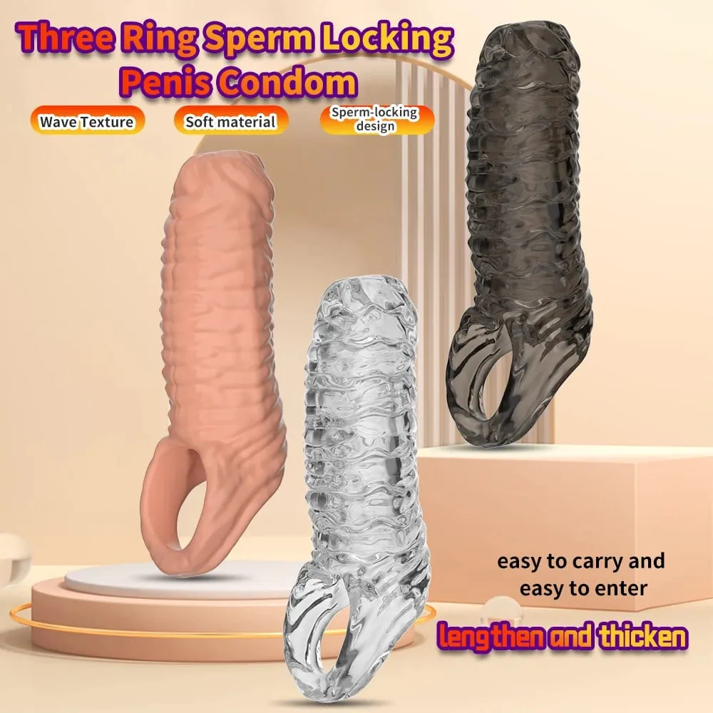 Άνδρες Delay Lock Sperm Fine ανδρικό προφυλακτικό πέους μανίκι Ενίσχυση στύσης Dick Cock Ring Παιχνίδια σεξουαλικών ειδών σιλικόνης