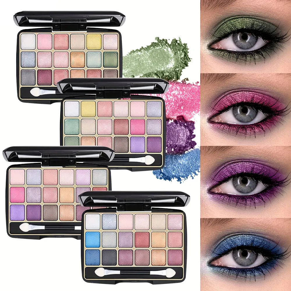 Παλέτα ματιών ματιών Shimmer 18 χρωμάτων με διπλό πινέλο σκιών ματιών παλέτα μακιγιάζ ματιών Glitter σε γήινους τόνους