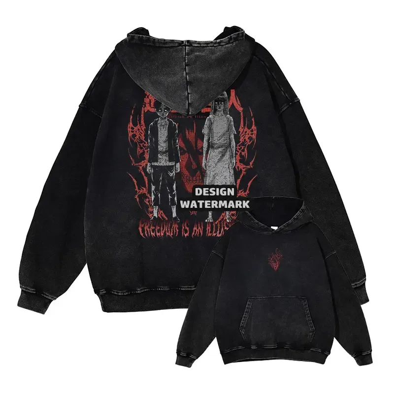 Anime Levi Hoodies Vintage Washed A-Attack on Titan Hoodie Casual Manga Yeager Eren Hooded Sweatshirts Titan Attack Pullover