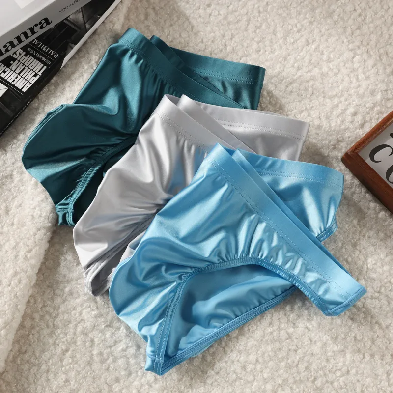3pcs Men's Ice Silk Briefs Underwear U Pouch Low Waist Ropa Interior Hombre Bikini Mens Slips Cuecas Sissy Panties for Male