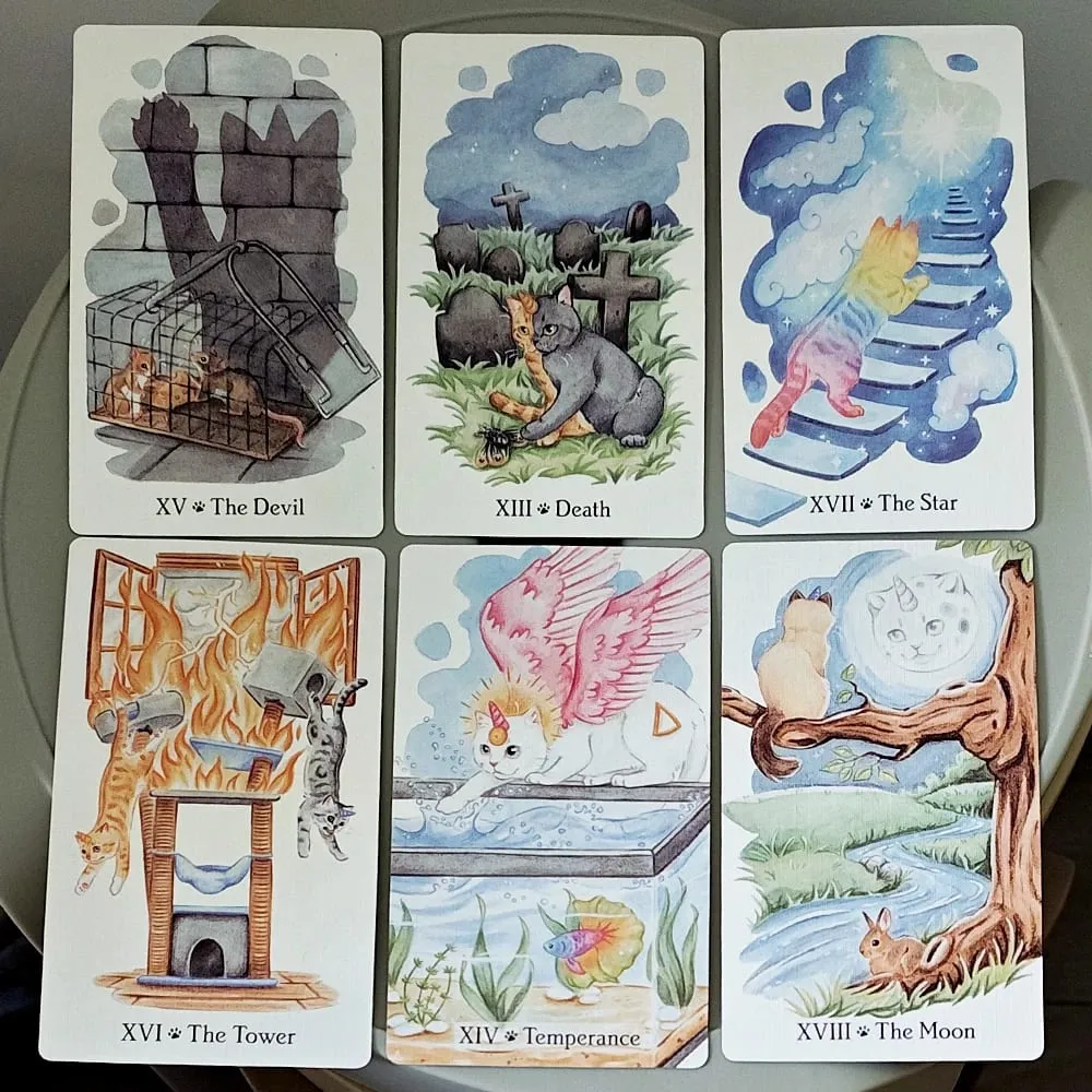 Deck in Rigid Box 78 Whimsical Watercolor Cards Cat Indie Deck με διπλό ανάγλυφο για τους λάτρεις της γάτας