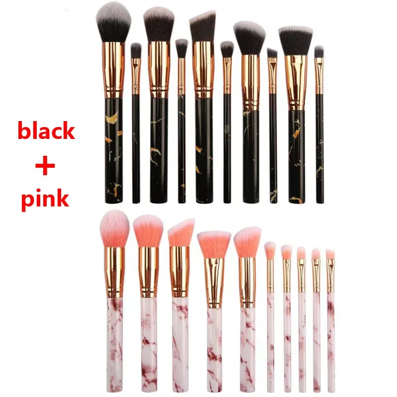 10 Pcs Marble Makeup Brushes Premium Synthetic Kabuki Foundation Blending Face Powder Blush Concealers Eye Shadows Brushes