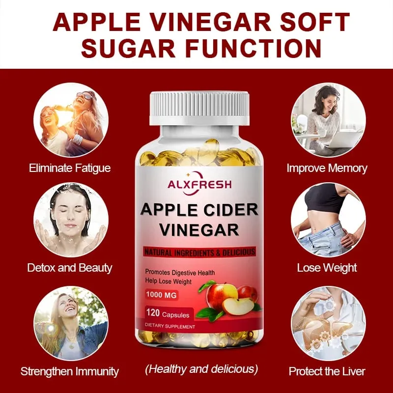 Alxfresh Apple Cider Vinegar Capsules na may Zinc Vitamins | 1000mg | Healthy Supplement Non-GMO