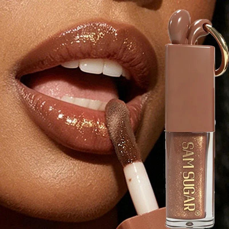 1 τμχ Mirror Gold Shiny Brown Rabbit Lip Gloss Moisturizing Plumping Lip Gloss Liquid Lipstick Matte Chocolate Brown Lip Tint Tone
