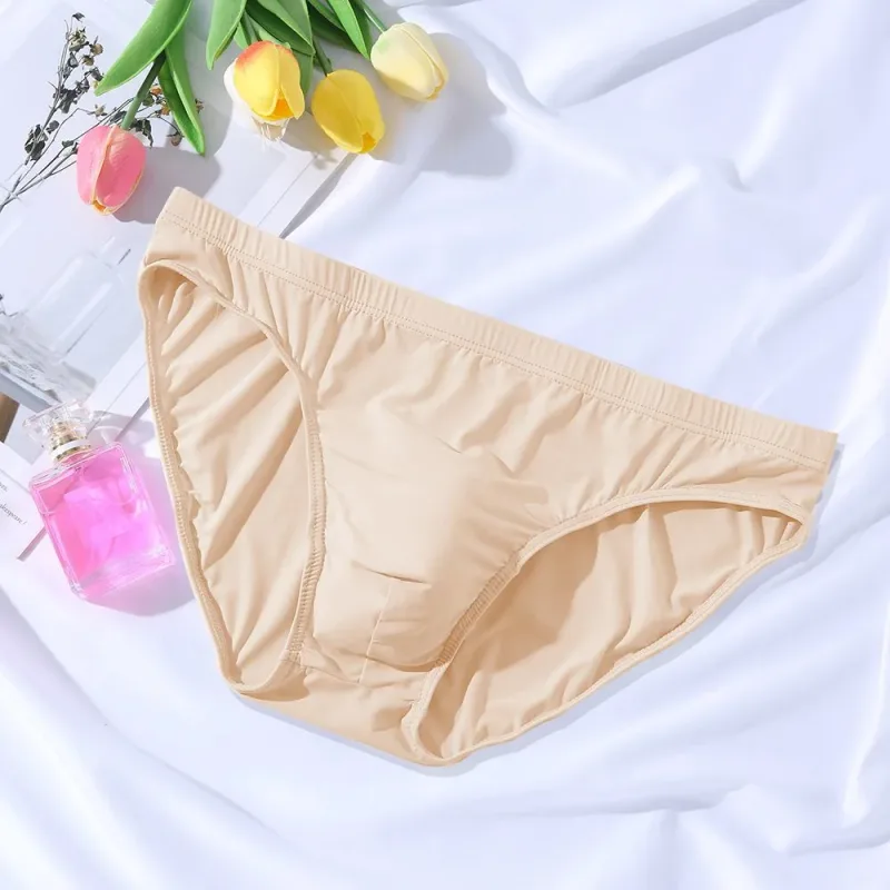 New Big Men's U Convex Underwear Ice Silk Quick Drying Briefs Summer Cool Low Waist Thin Male Underpants Plus Size