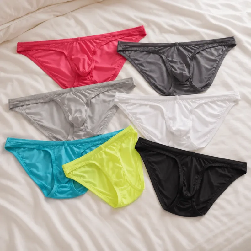 Breathable Low Waist Ice Silk Briefs Transparent Lingerie Bikini Briefs Ultra-Thin Mesh Men's Triangle Panties Summer