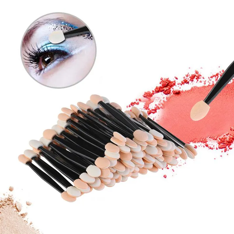 50/100 Buah Kuas Eyeshadow Dua Sisi Spons Nilon Set Kuas Rias Mata untuk Aplikator Kosmetik Alat Rias Populer