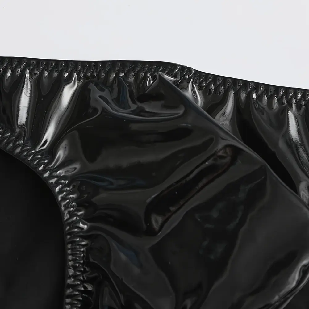 1pc Men Glossy Faux Leather Briefs Bulge Pouch Wide Waist Low Rise Underwear Erotic Lingerie Half-exposed Butt Gay Sissy Briefs