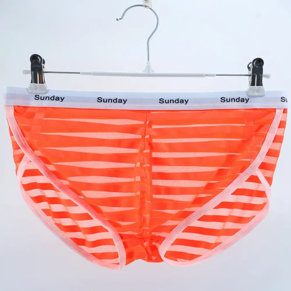 Men Casual Transparent Striped Mesh Briefs Side Fork Panties Shorts Breathable Pouch Man Comfortable Home Underwear