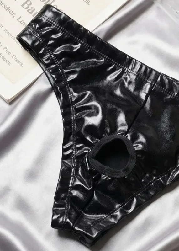 1Pc Men's PU Leather Triangle Pants, Crotch Hollow Sexy Triangle Underwear, Boxing Fitness, Adult Novelty, Sweet Gift