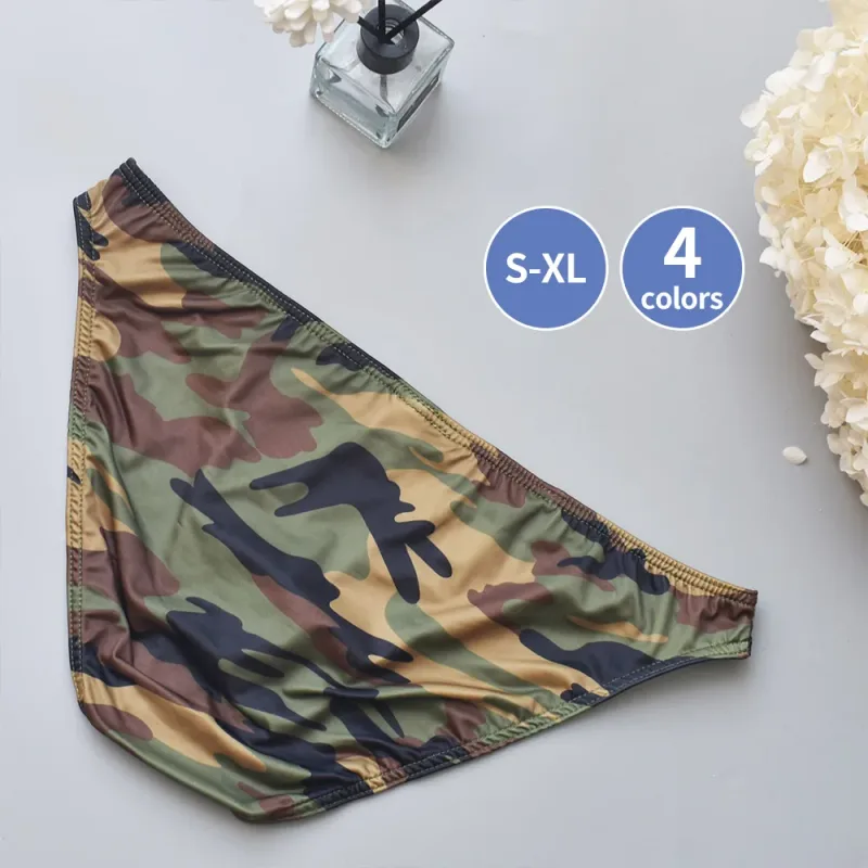 Silky Camo Print Men's Briefs - Quick-Dry Breathable Underwear Ideal for Gym Workouts & Daily Casual Wear