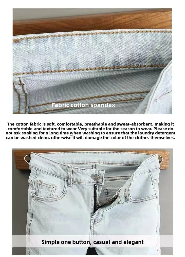 2000’s Clothes Men's Light-colored Jeans 2025 New Spring Autumn Slim Cargo Light Blue Pants Trendy Brand Work Elastic Trousers