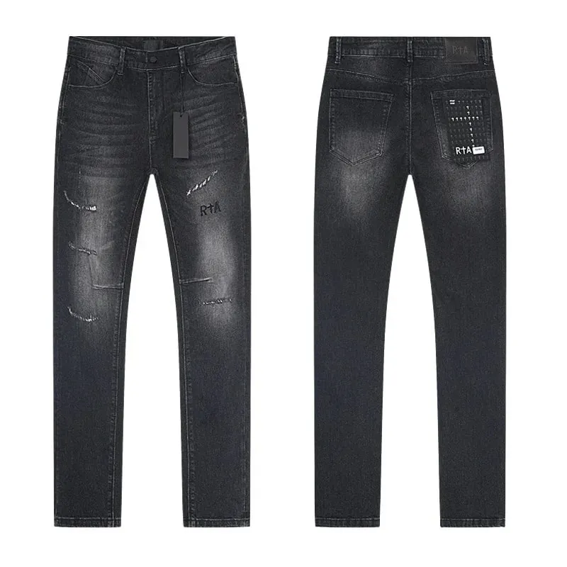 Νέο RTA Destroyed Scratch Hole Light Blue Distressed Jeans Ανδρικά High Street Elastic Slim Fit jeans 2026 Μάρκα παντελόνι Streetwear