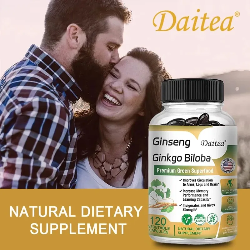 Premium Ginseng + Ginkgo - Nootropic Brain Supplement Memory & Concentration Circulation & Energy Boost 120 Capsules