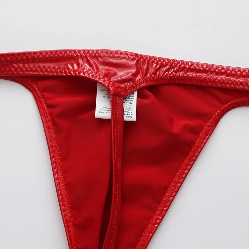1pc Men Glossy Faux Leather G-string U-convex Pouch Briefs Thin-Strap Low Waist Underwear Sexy Gay Sissy Lingerie