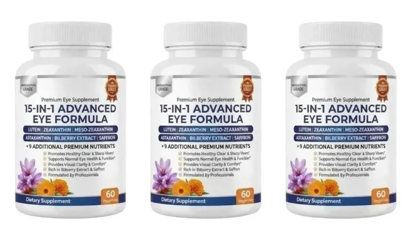 Premium 15-in-1 Advanced Eye Formula na may Lutein Zeaxanthin Astaxanthin Bilberry at Saffron ay sumusuporta sa Eye Wellness 60 Capsules